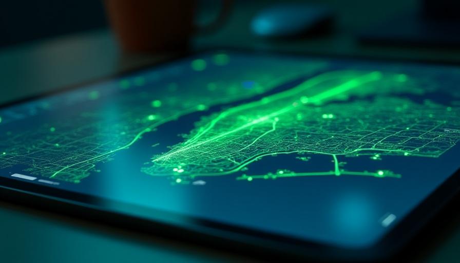 Dashboard showing digital map of New York with optimized green delivery routes